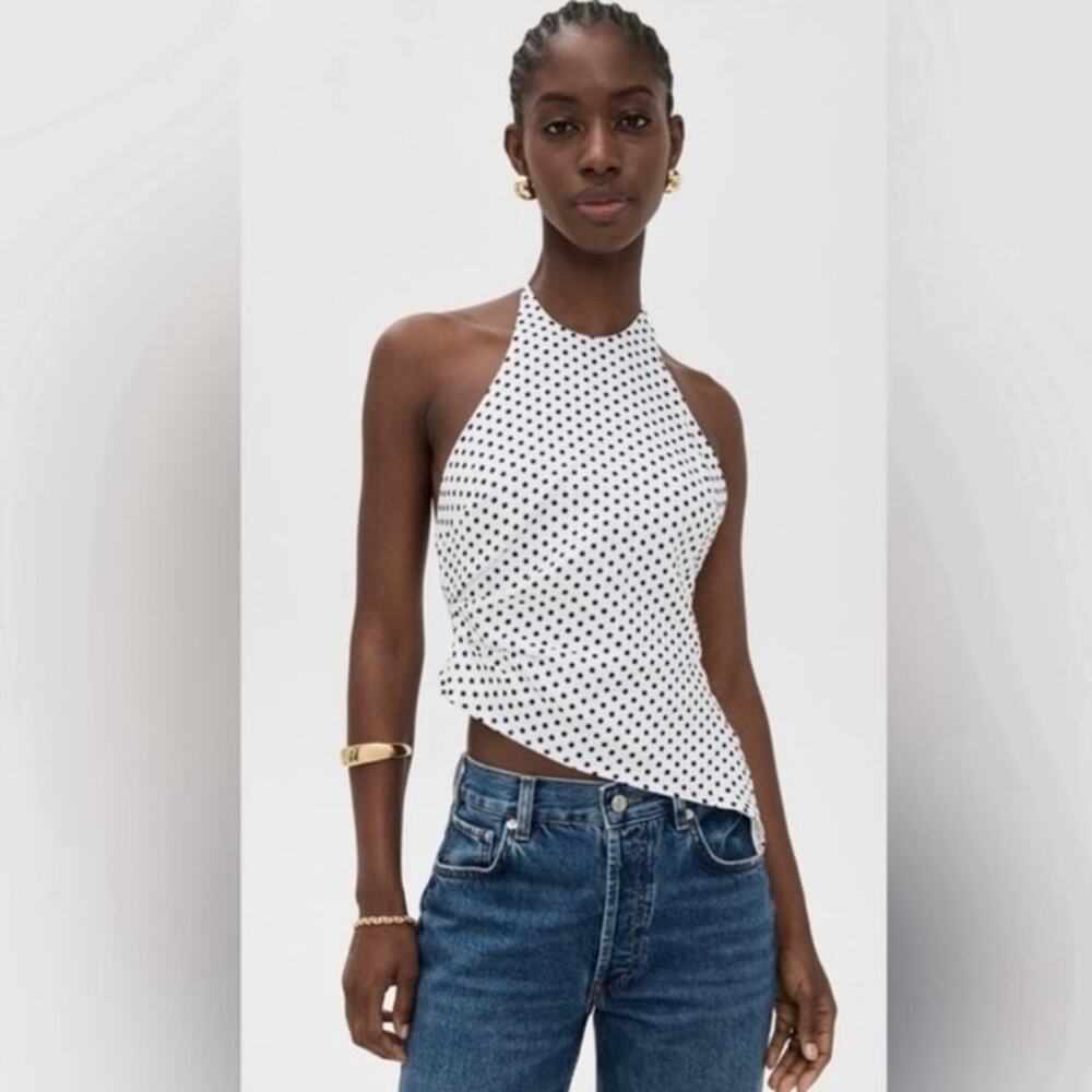 NWOT Reformation Reese Linen Top in Eclipse Dot SZ 10